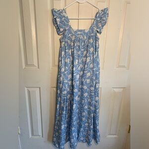 a new day Blue and White Floral Ruffled Strap Maxi Dress